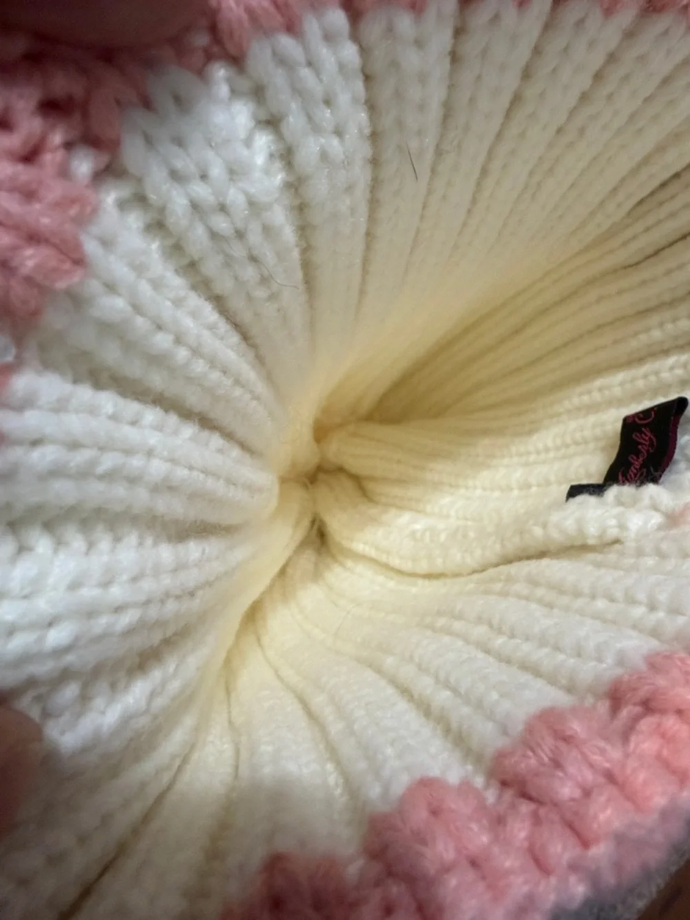 Kimberly C Kids Two-Tone Cream and Pink Pom Beanie Hat